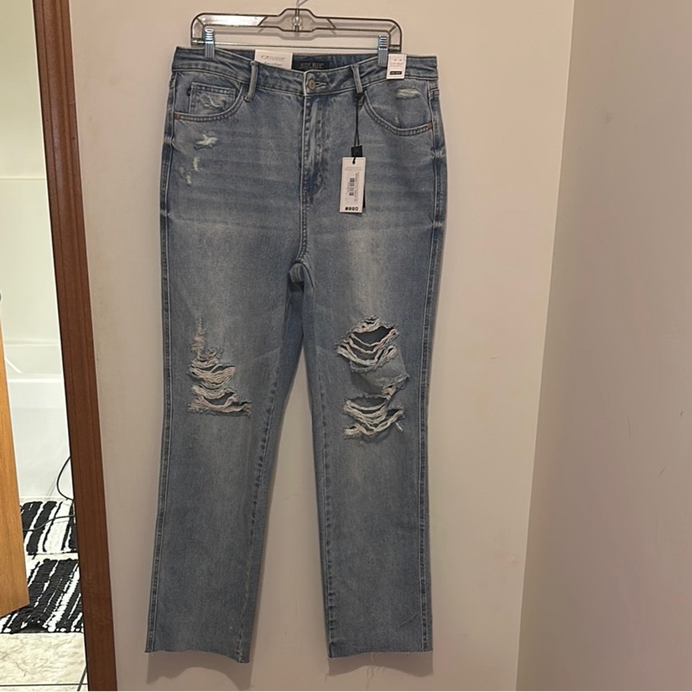 Judy Blue 90’s High Rise Straight Leg Jeans “Cotton Candy” Thread Sz 31/13